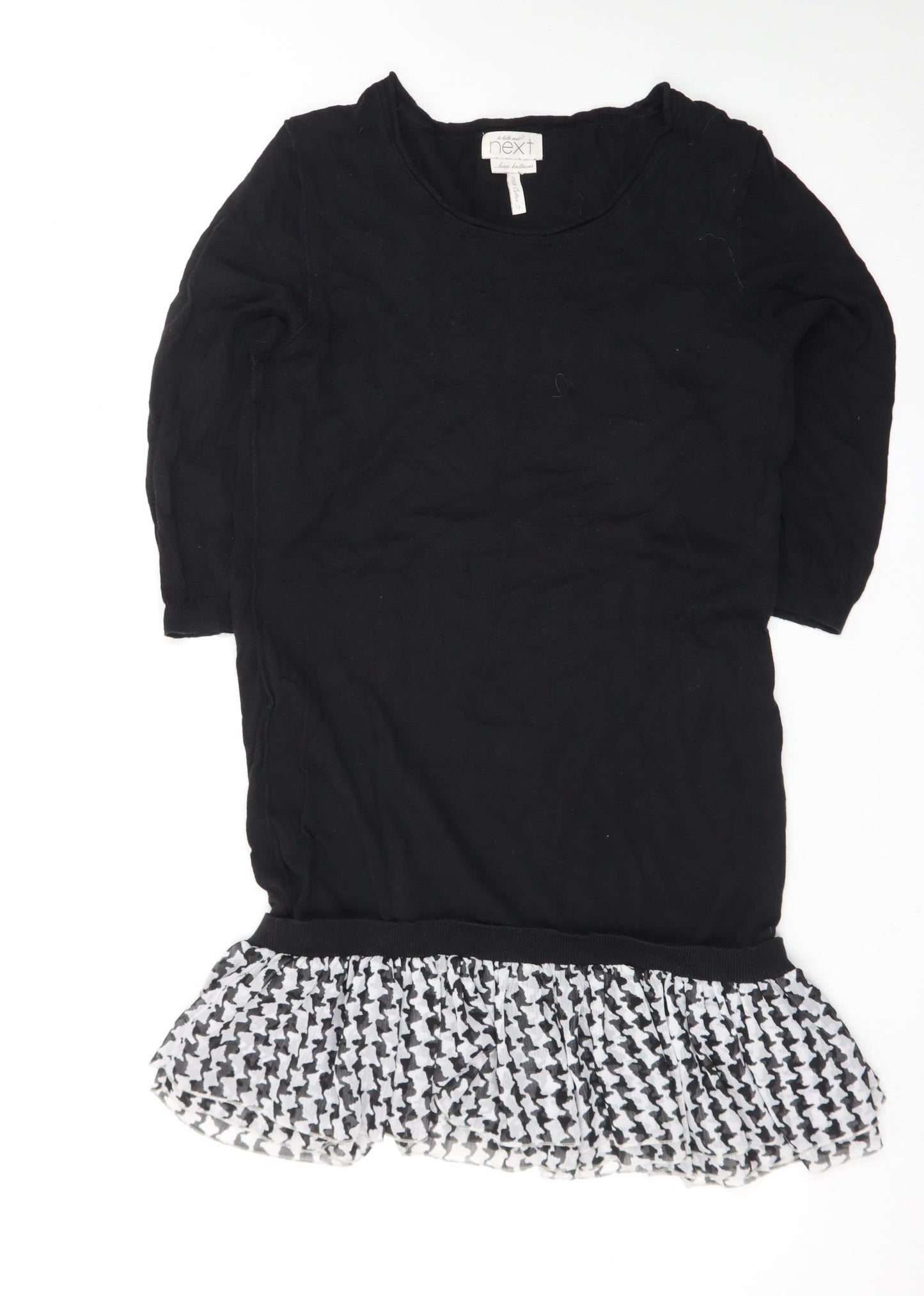Next Women Black Houndstooth Ruffle Hem Jumper Dress Size 16