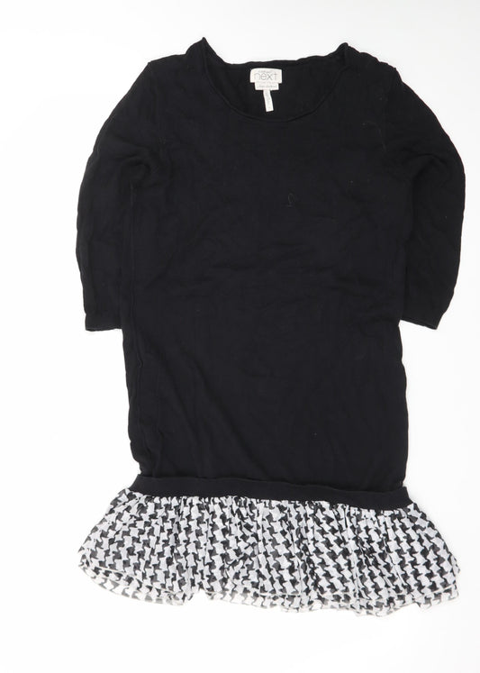 Next Women Black Houndstooth Ruffle Hem Jumper Dress Size 16
