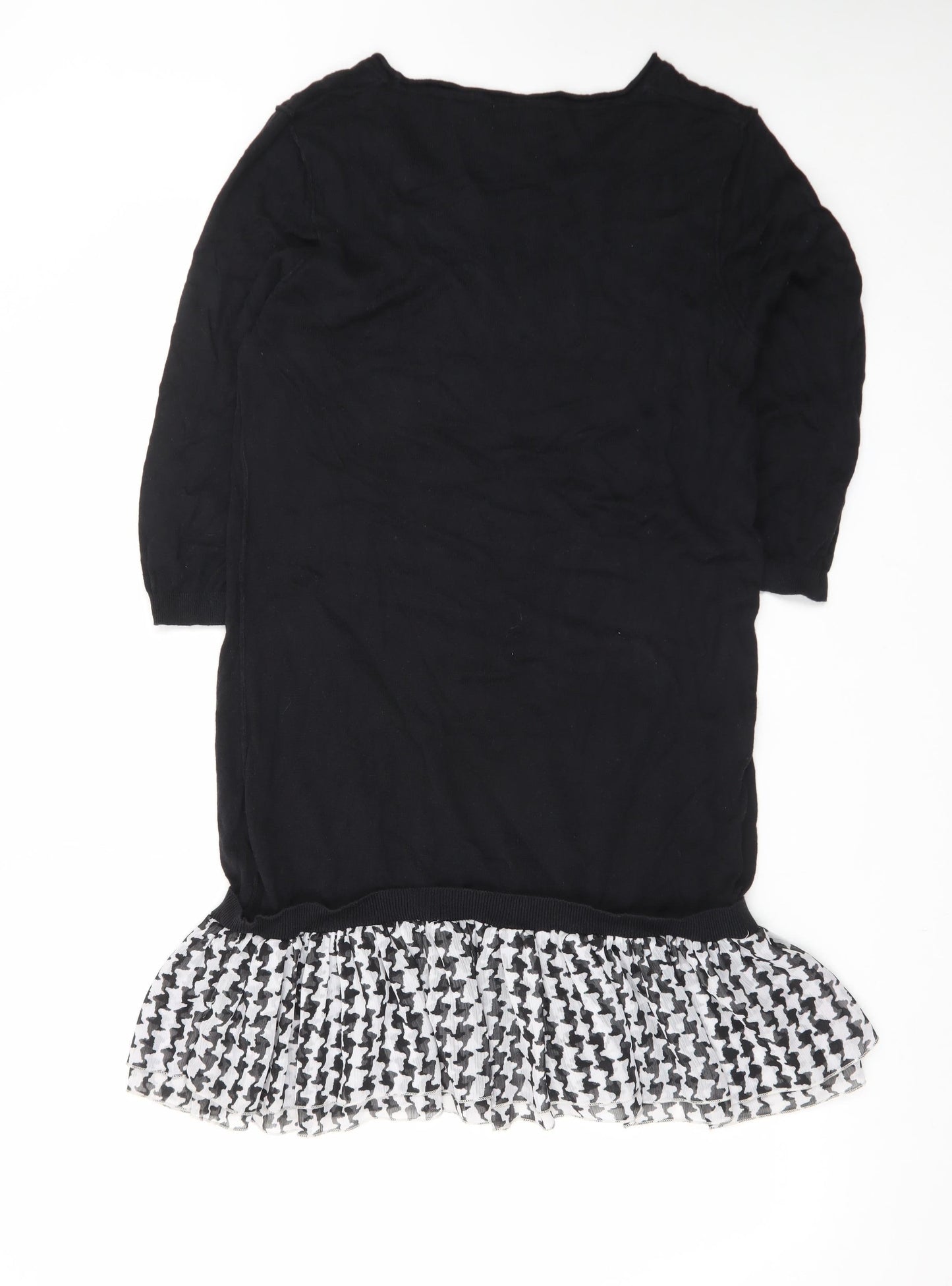 Next Women Black Houndstooth Ruffle Hem Jumper Dress Size 16