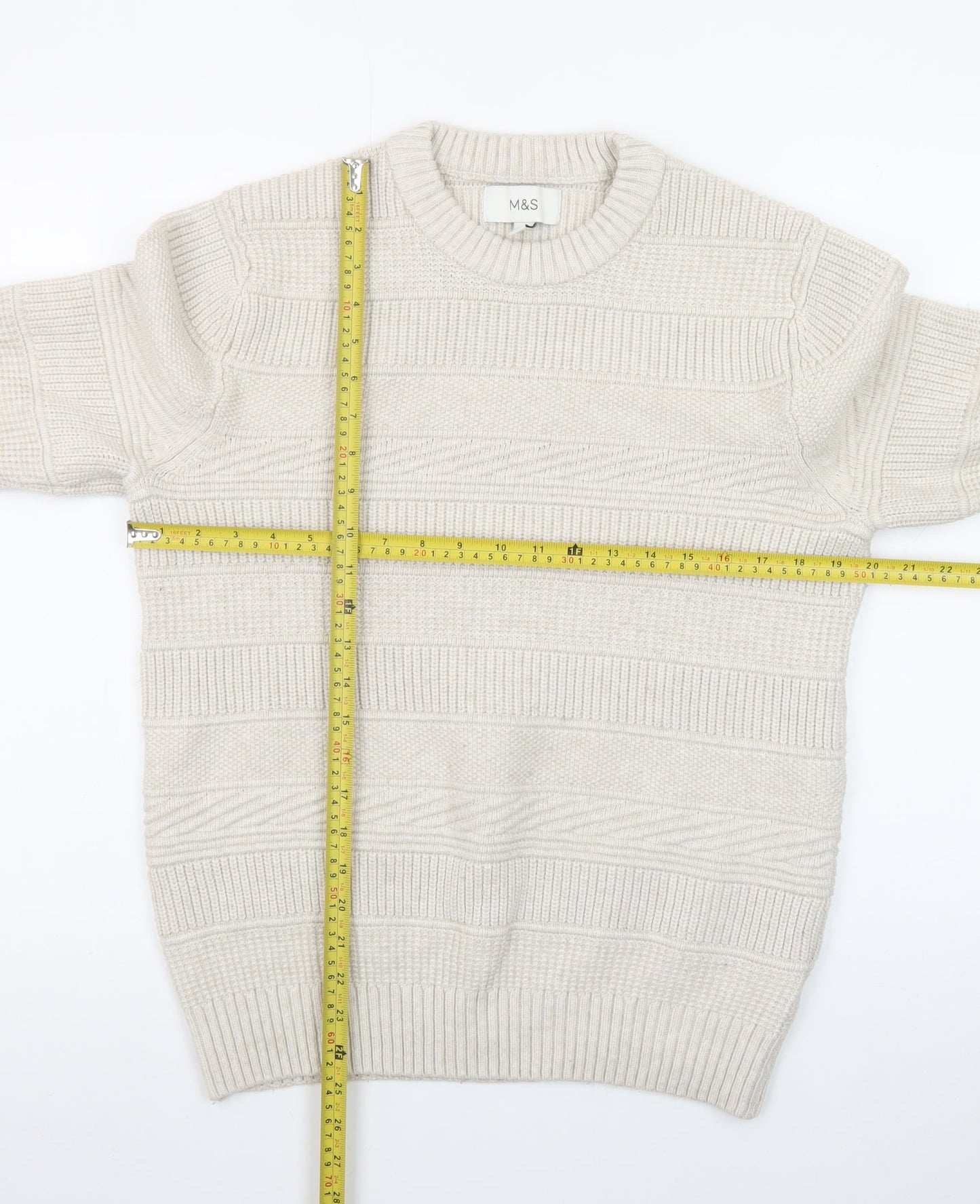 Marks and Spencer Women Ivory Crew Neck Knit Jumper Medium