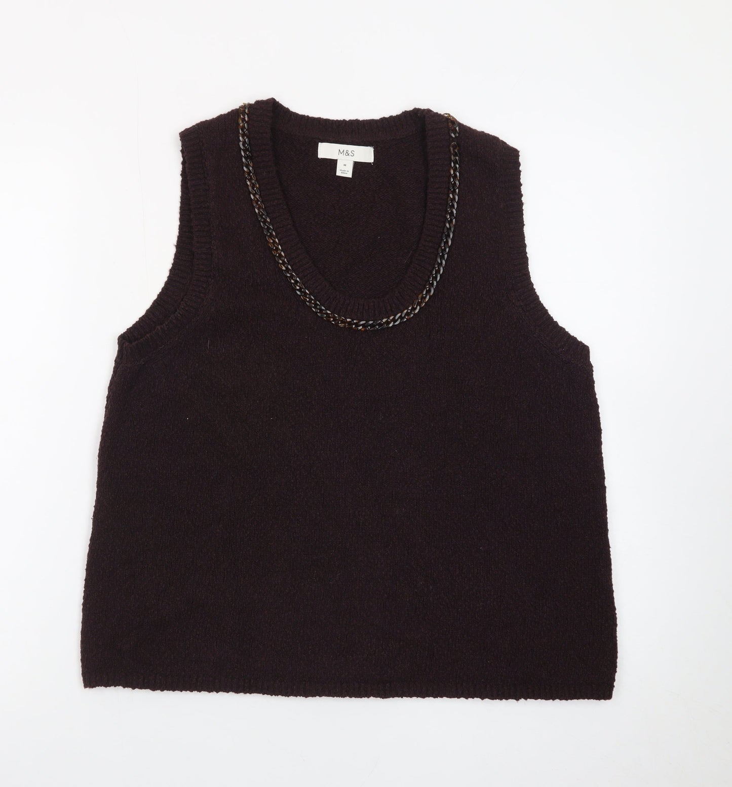 Marks and Spencer Womens Brown Wool Blend Sleeveless V-Neck Vest M