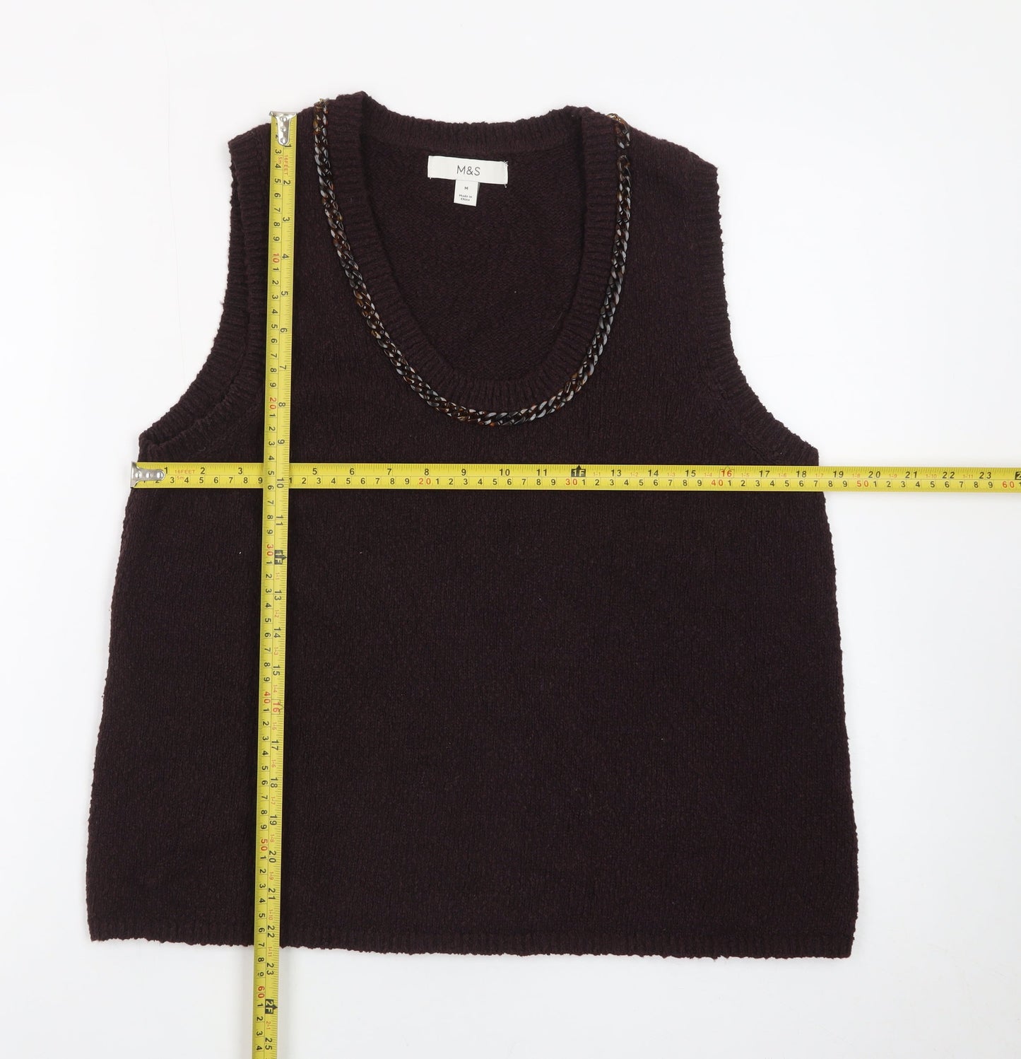 Marks and Spencer Womens Brown Wool Blend Sleeveless V-Neck Vest M