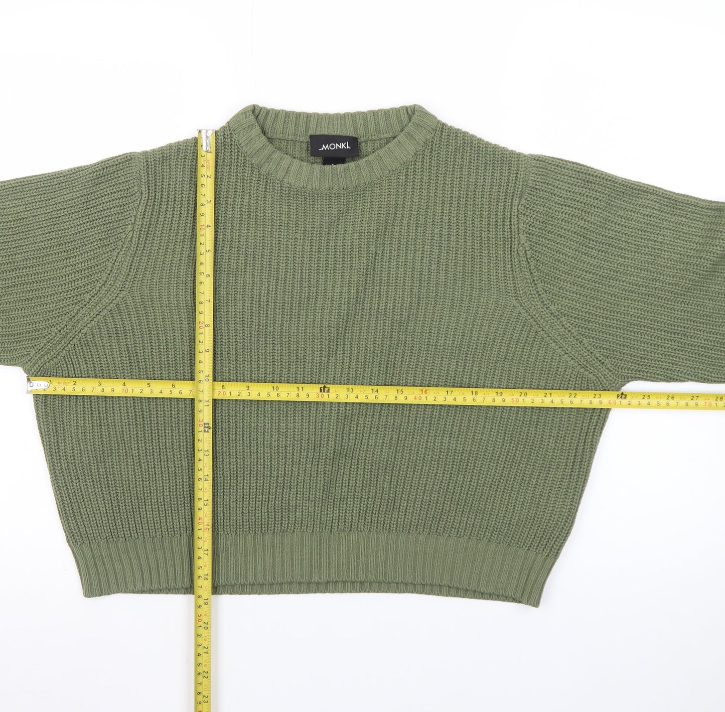Monki Unisex Green Chunky Knit Crew Neck Jumper Size S