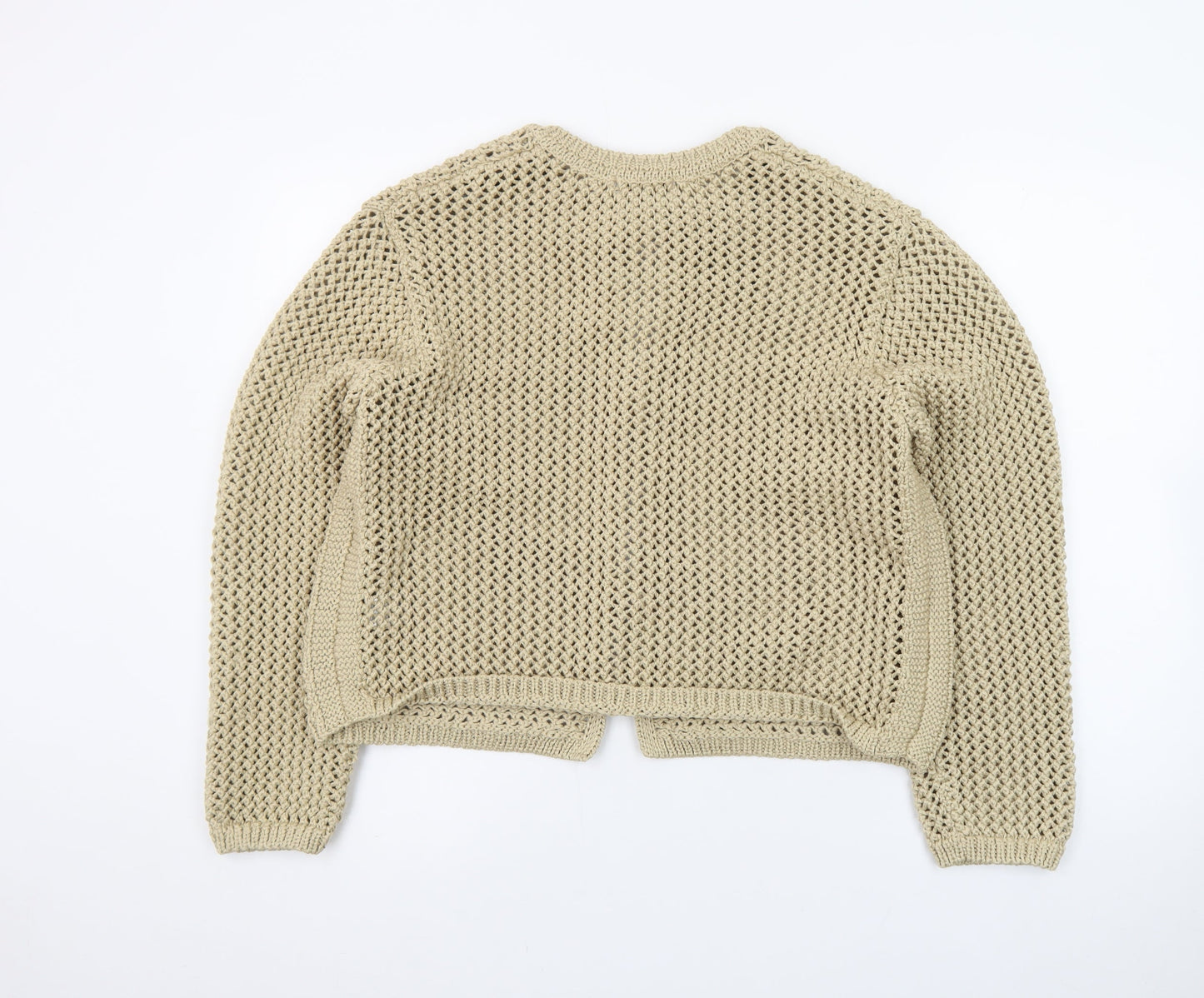 Marks and Spencer Women Beige Open-Knit Cotton Tie Cardigan L
