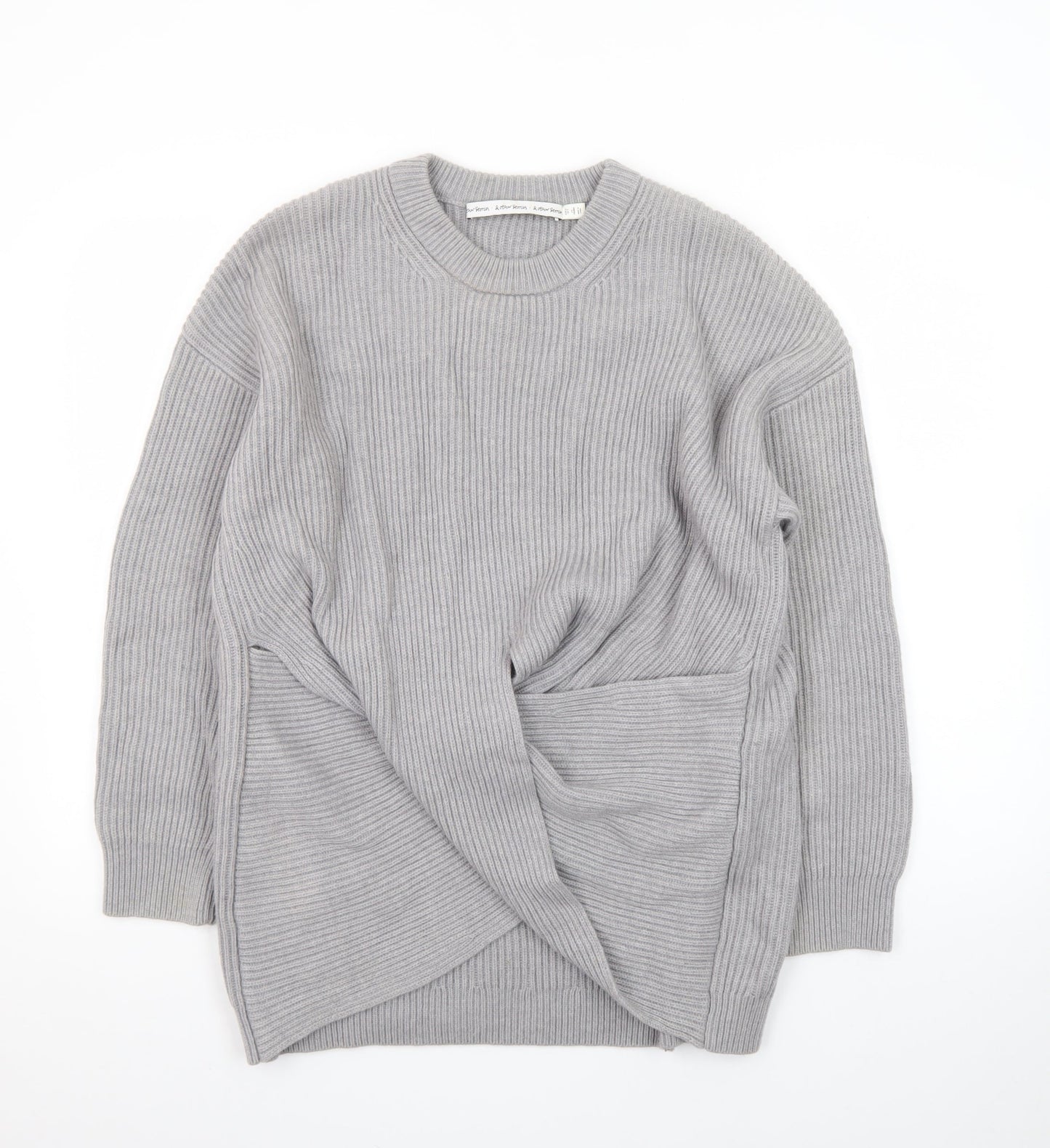 & Other Stories Women Grey Wool Blend Ribbed Pullover Jumper S
