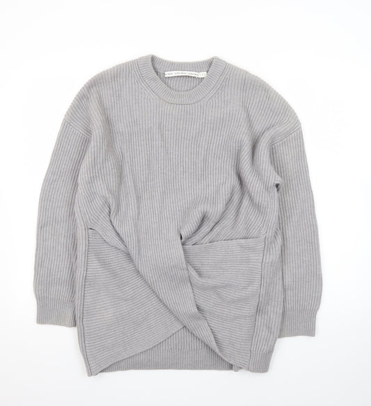 & Other Stories Women Grey Wool Blend Ribbed Pullover Jumper S