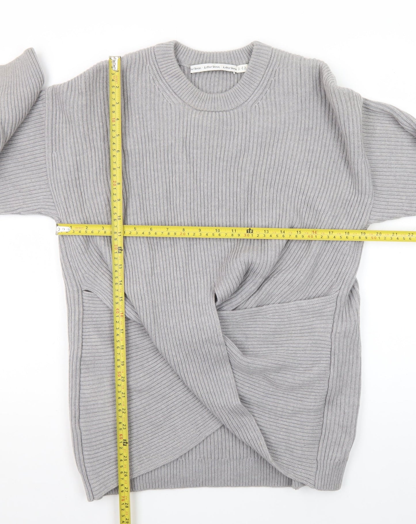 & Other Stories Women Grey Wool Blend Ribbed Pullover Jumper S