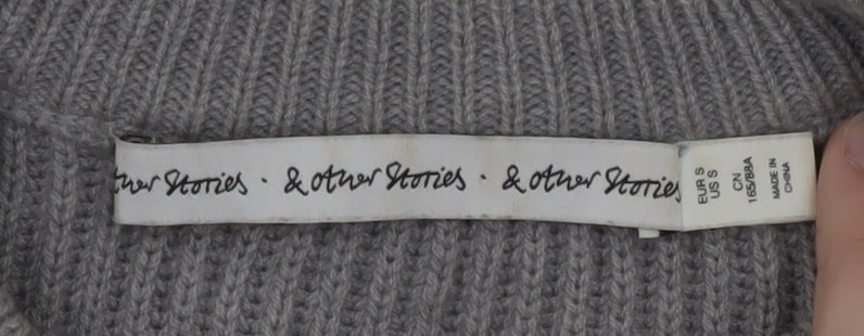 & Other Stories Women Grey Wool Blend Ribbed Pullover Jumper S