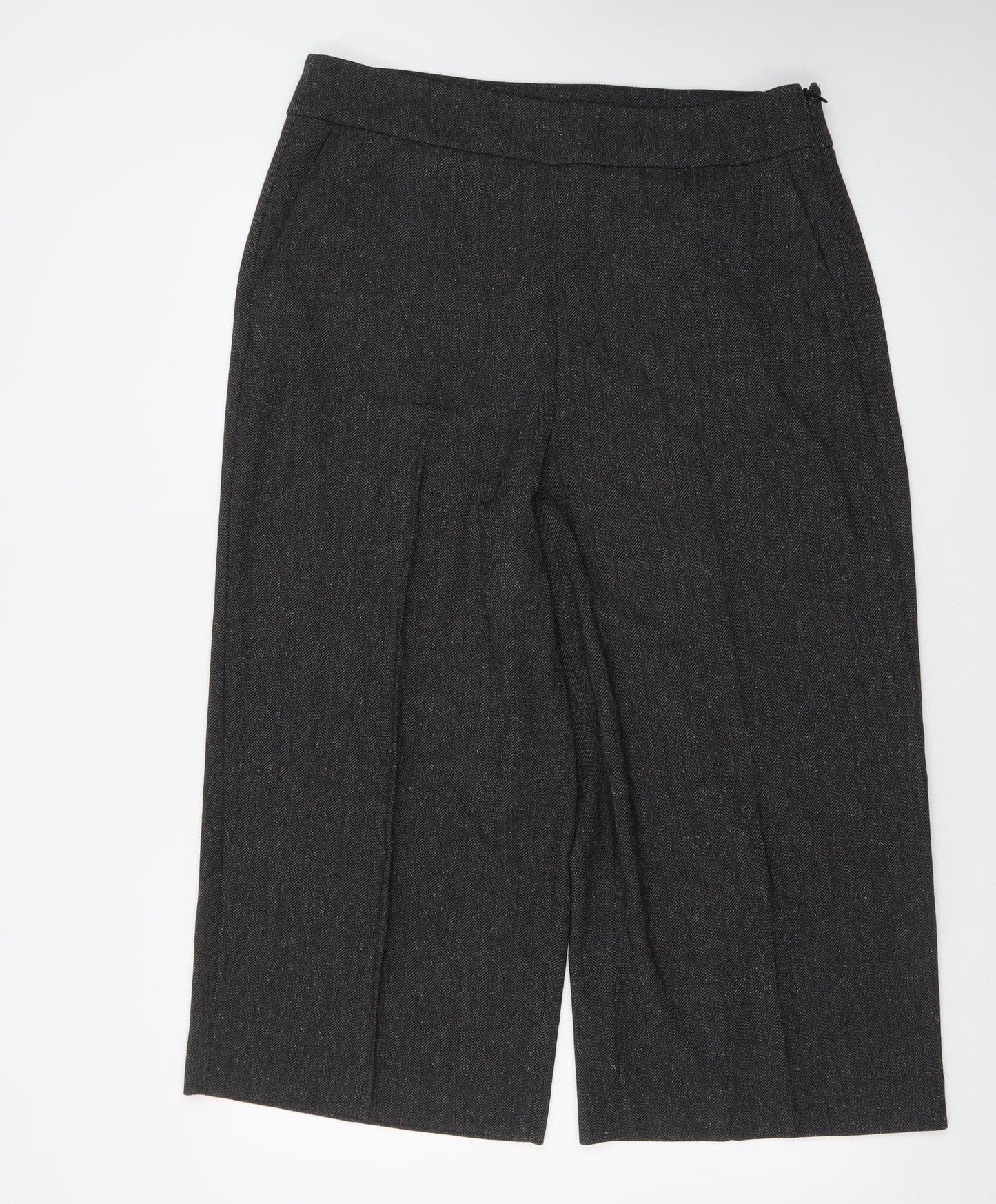 Marks and Spencer Womens Grey Wide-Leg Cropped Trousers Size 16
