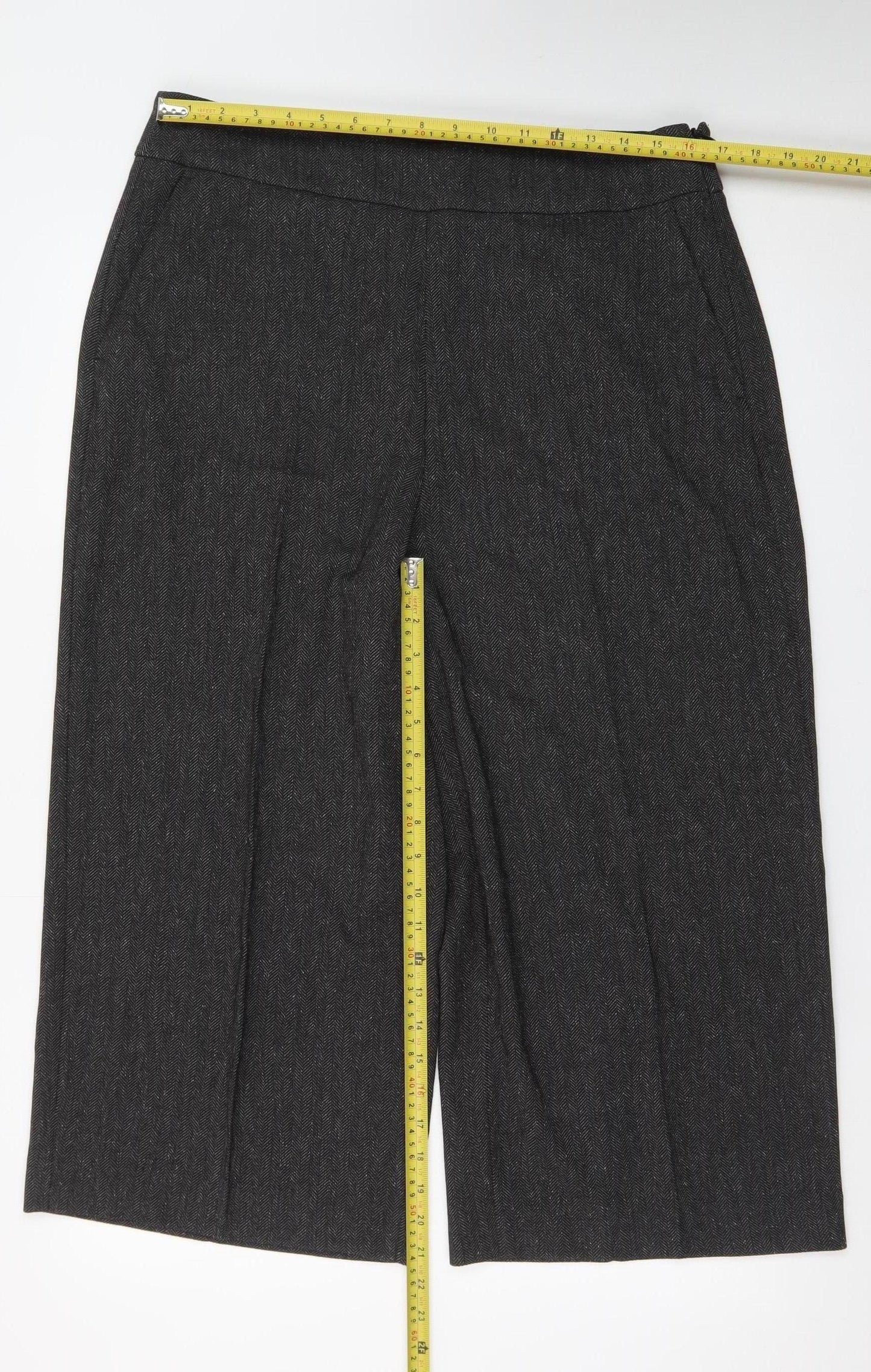 Marks and Spencer Womens Grey Wide-Leg Cropped Trousers Size 16