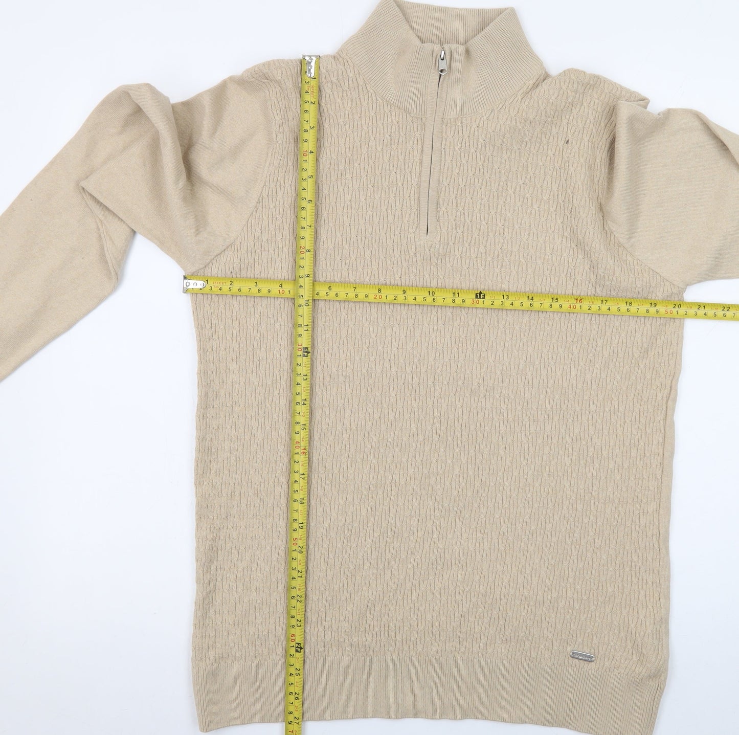 Threadbare Men's Beige 1/4 Zip Knit Jumper High Neck L