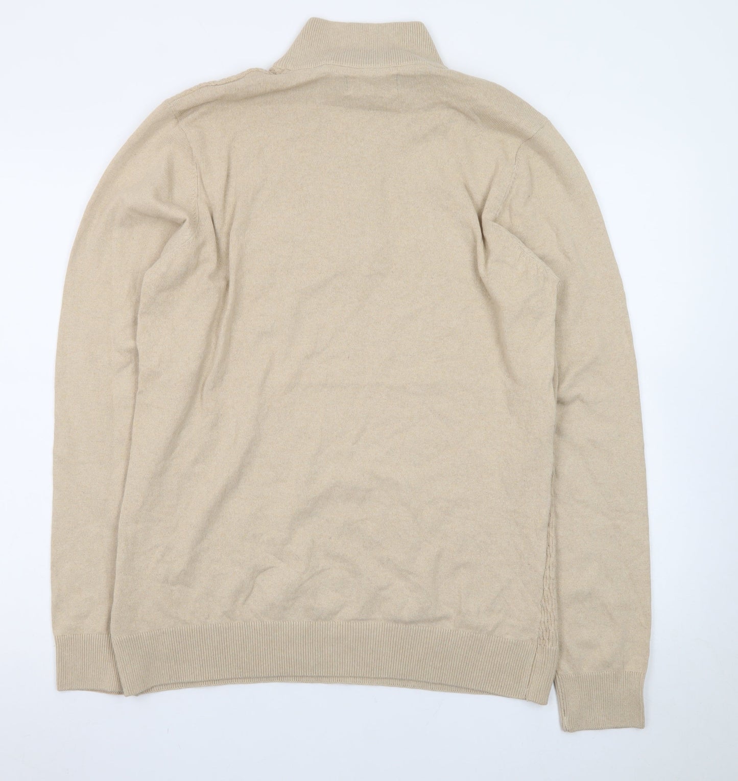 Threadbare Men's Beige 1/4 Zip Knit Jumper High Neck L