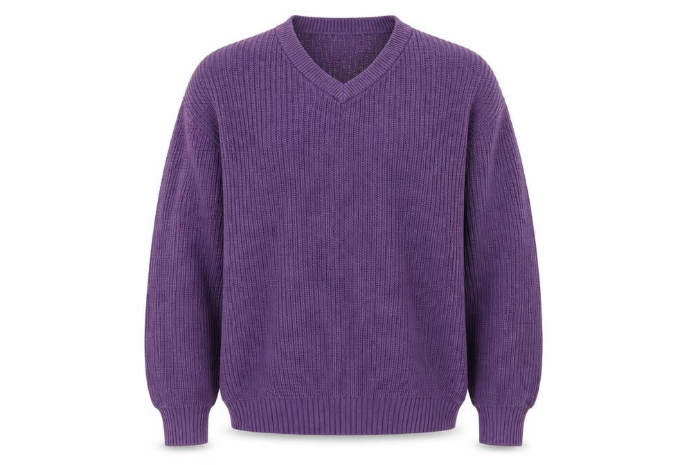 Cotton Traders Men's Purple V-Neck Cotton Knit Jumper Size L