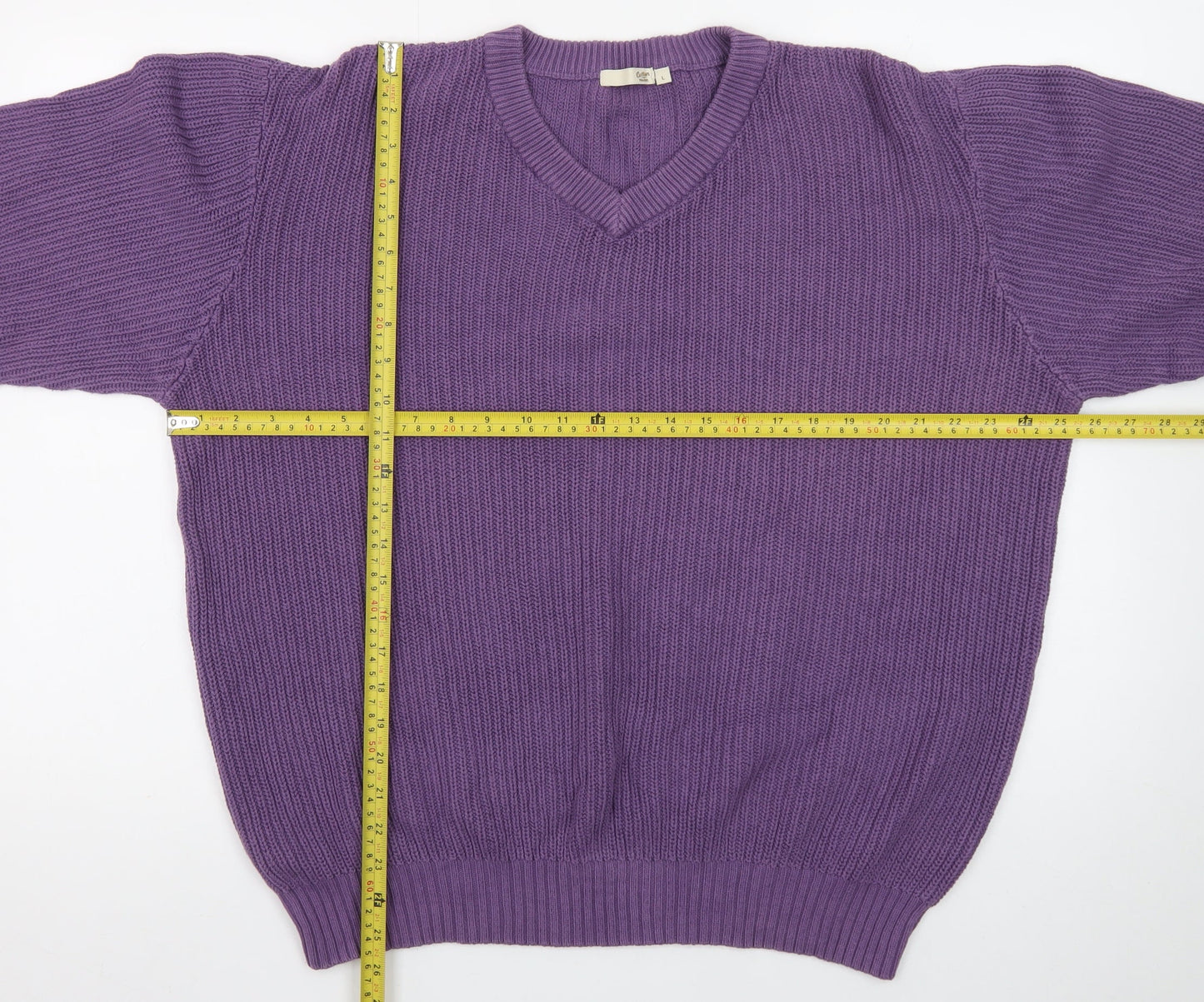 Cotton Traders Men's Purple V-Neck Cotton Knit Jumper Size L