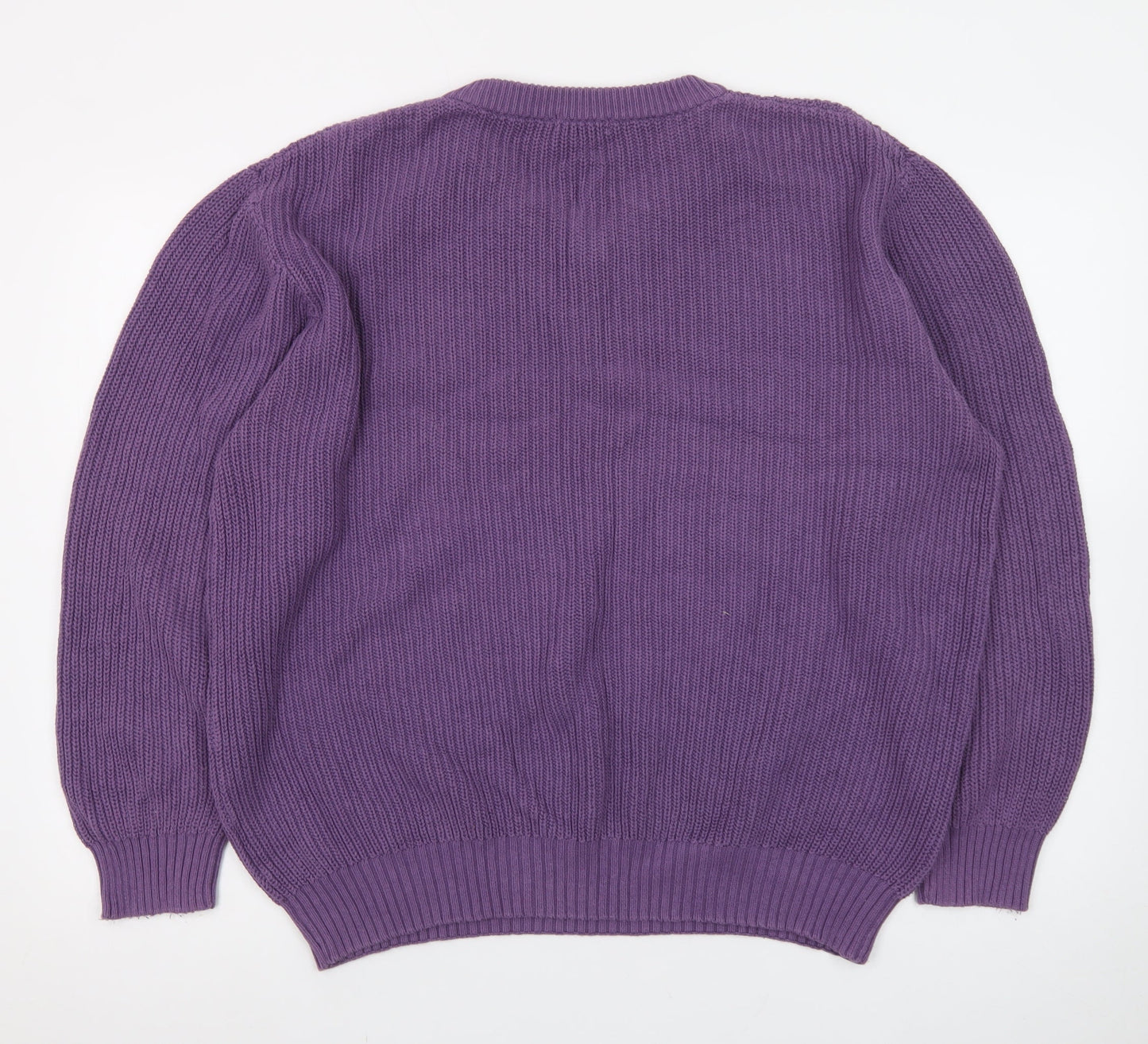 Cotton Traders Men's Purple V-Neck Cotton Knit Jumper Size L