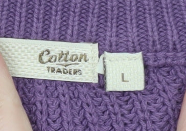 Cotton Traders Men's Purple V-Neck Cotton Knit Jumper Size L