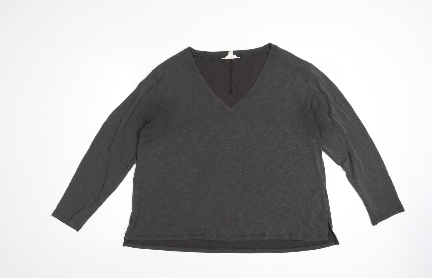 Marks and Spencer Per Una Women Grey V-Neck Long Sleeve Basic Top Size 18