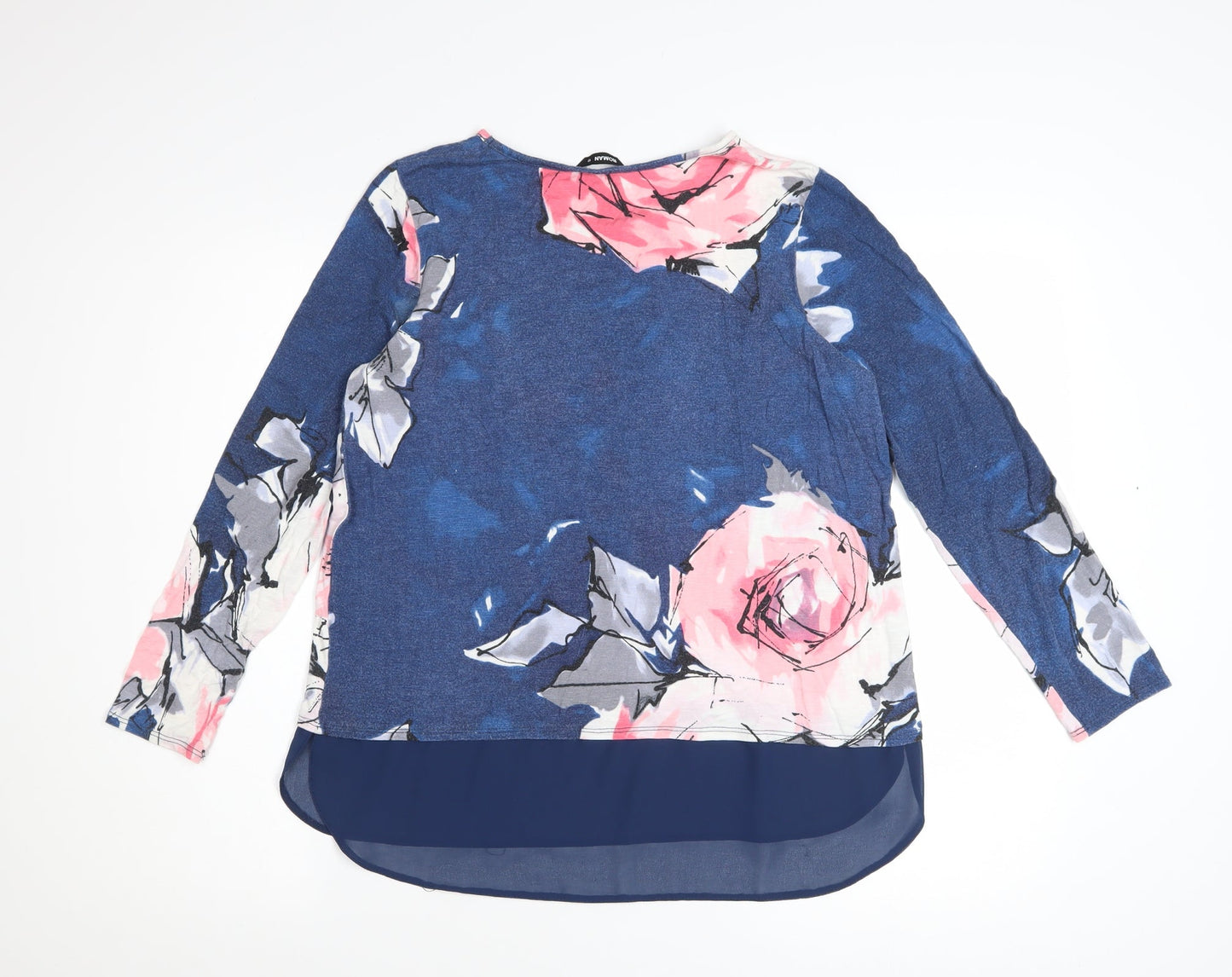 Roman Women’s Blue Floral Long Sleeve Tunic Top Size 12
