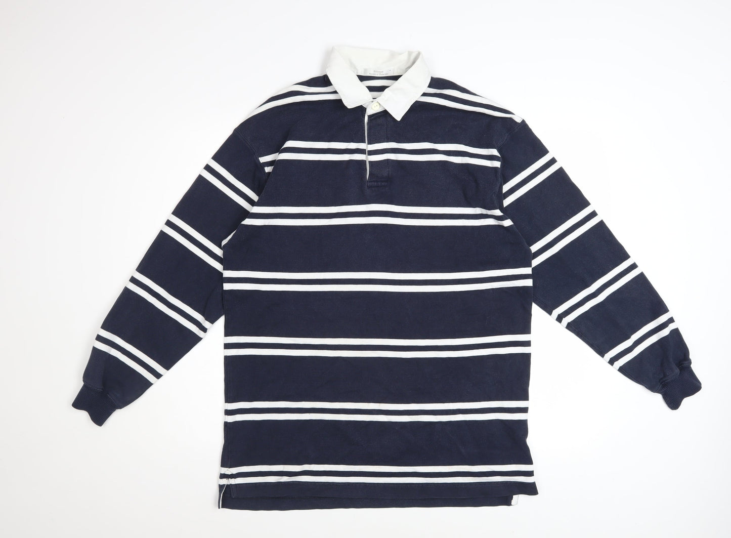 Marks and Spencer St Michael Men's Blue Striped Long Sleeve Polo M
