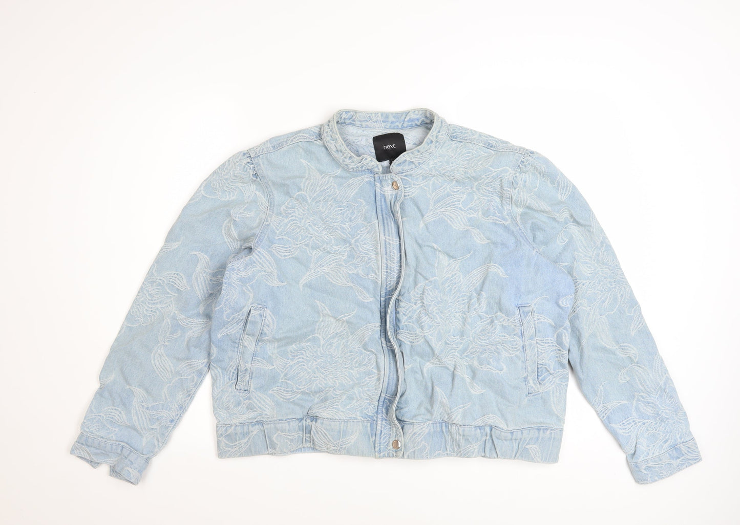 Next Women’s Blue Floral Embroidered Denim Bomber Jacket Size 20