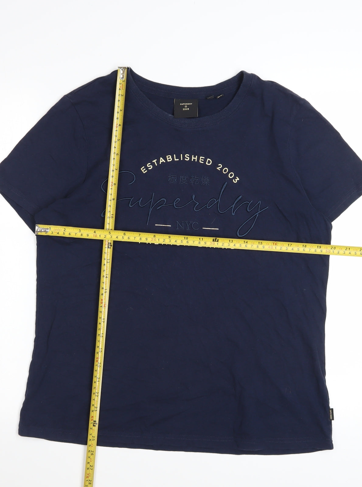 Superdry Women Blue Basic Crew Neck T-Shirt Size 16