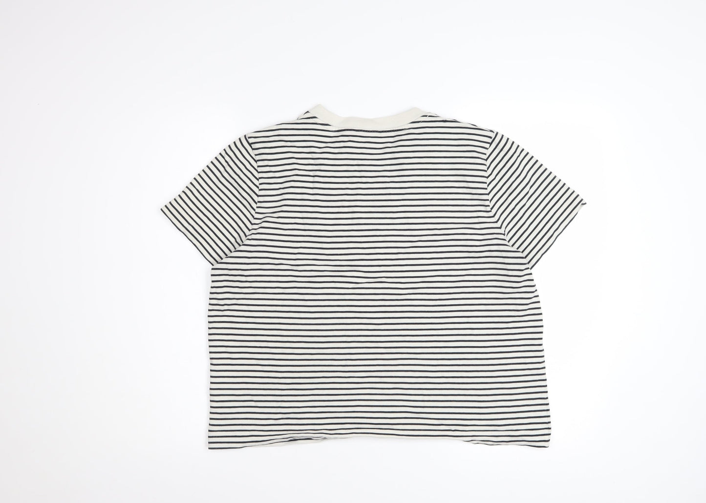 COS Women White Striped Cotton Short Sleeve T-Shirt Size 14