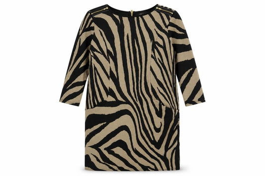 Wallis Women Brown Animal Print Shift Dress UK 12 3/4 Sleeve Zip Detail