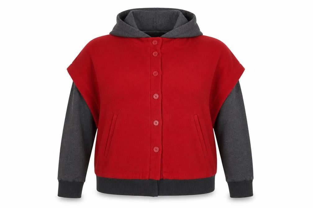 Front view of By Henry Holland Women Red Short Bomber Jacket, size 18, Wool Blend