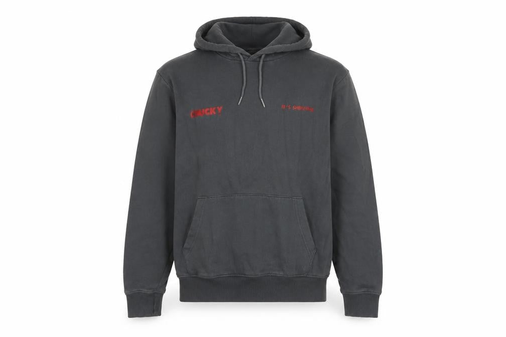 Chucky Men’s Grey Pullover Hoodie L Horror Graphic Print Sweatshirt