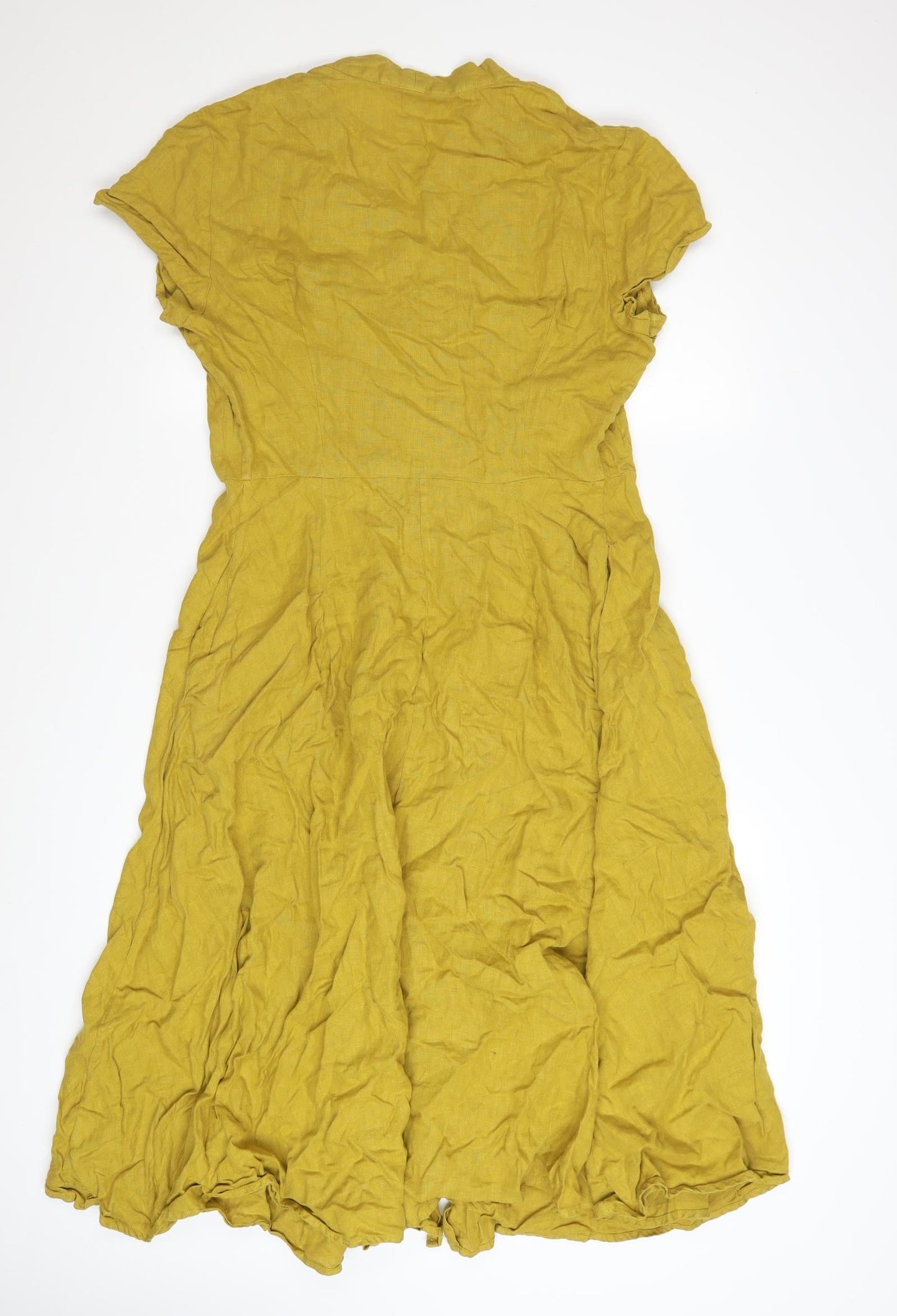 Seasalt Cornwall Women’s Yellow Linen Midi Shirt Dress Size 14