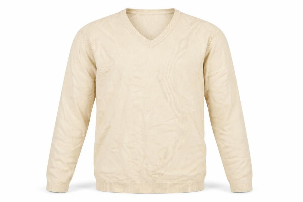 Perry Ellis Men's Beige V-Neck Knit Jumper L Rayon Cotton