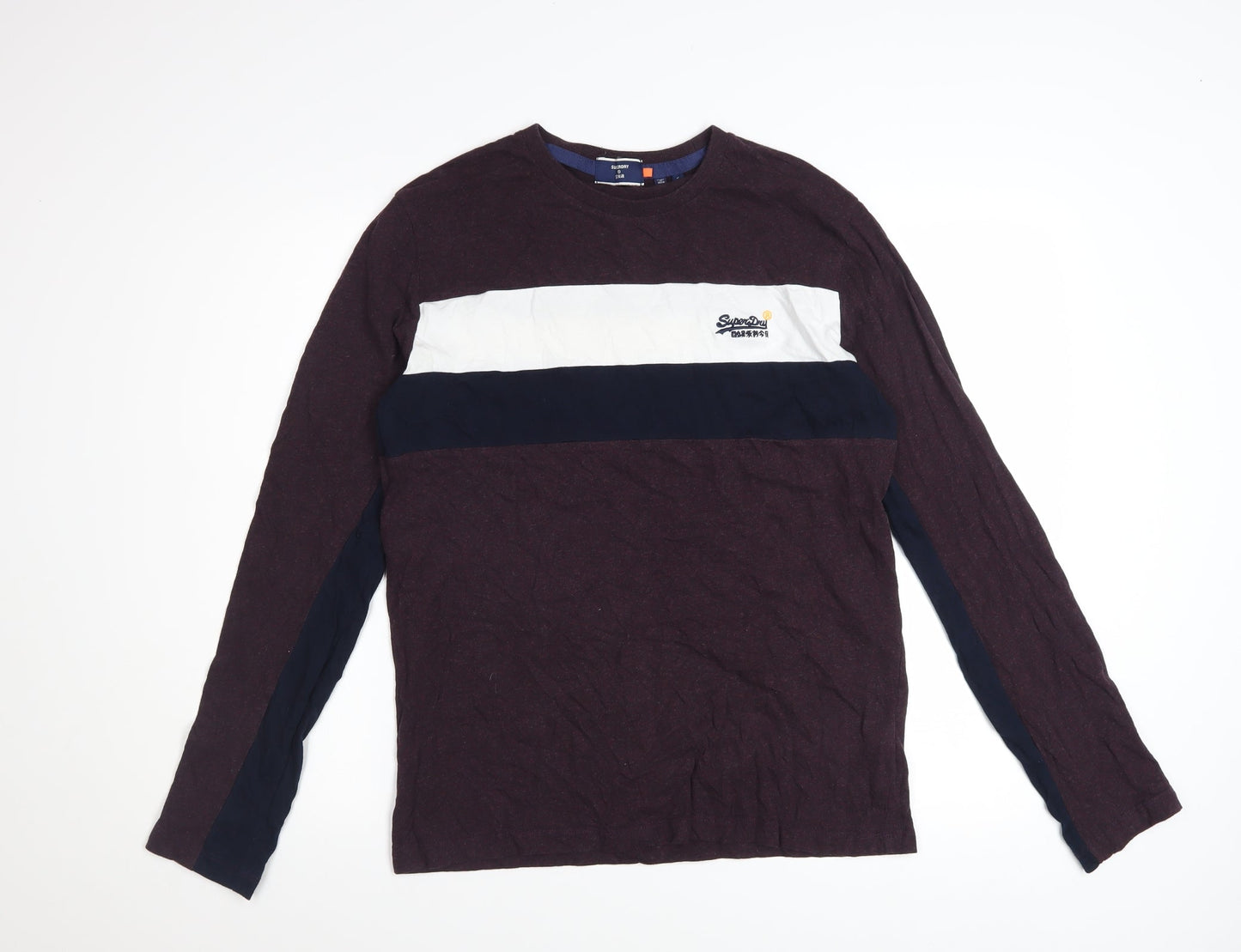 Superdry Men's Burgundy Colourblock Long Sleeve Cotton T-Shirt L