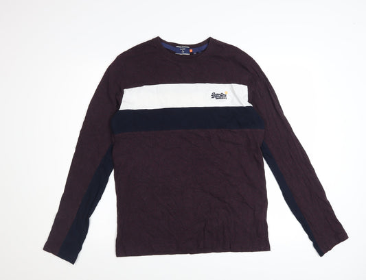 Superdry Men's Burgundy Colourblock Long Sleeve Cotton T-Shirt L