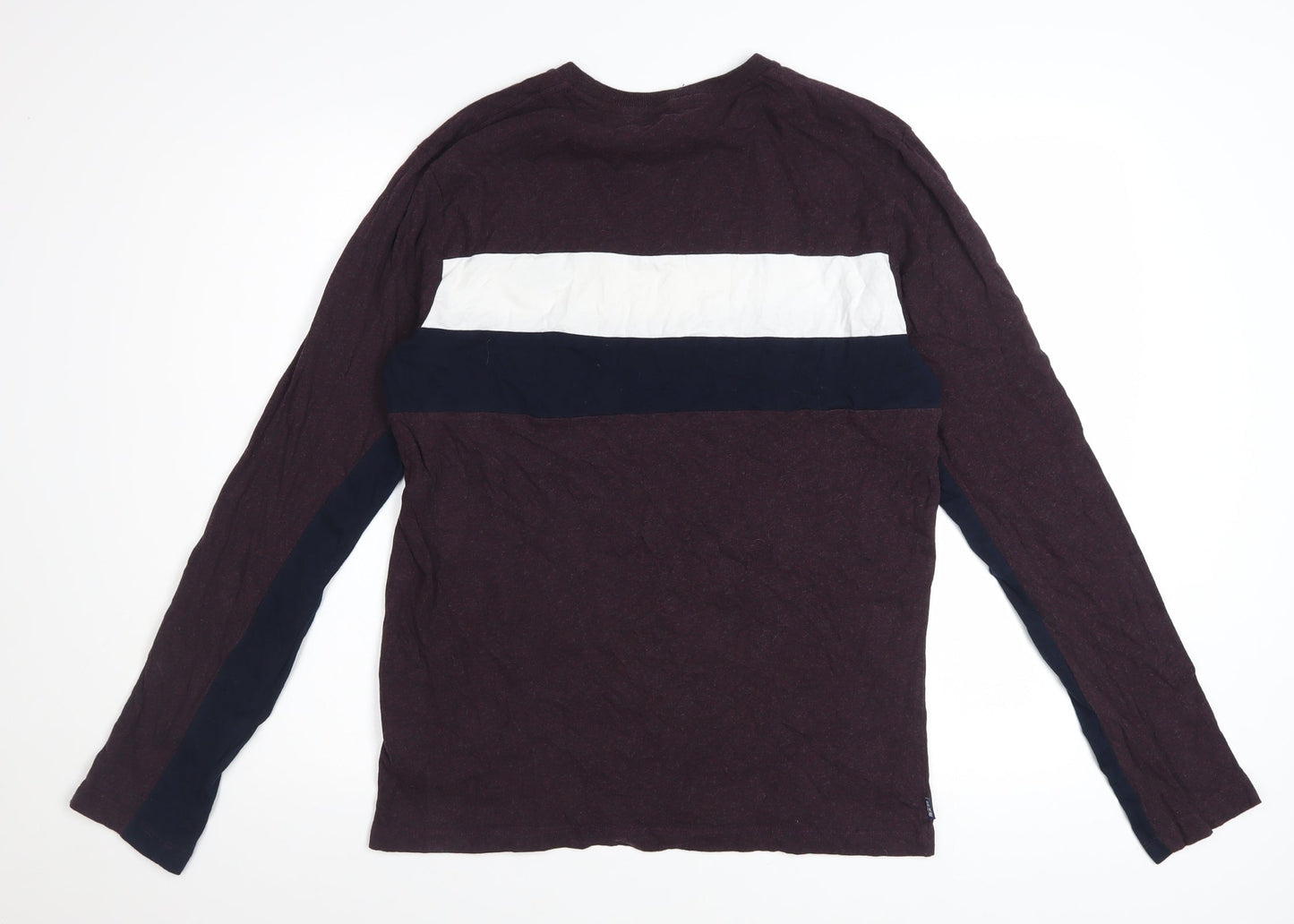 Superdry Men's Burgundy Colourblock Long Sleeve Cotton T-Shirt L