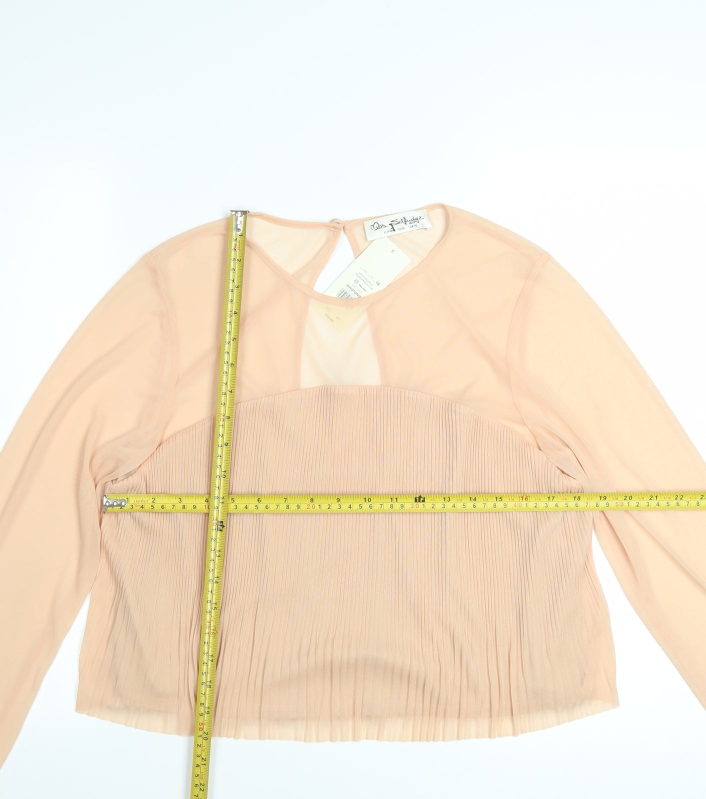 Miss Selfridge Women’s Beige Pleated Sheer Long Sleeve Blouse UK 16