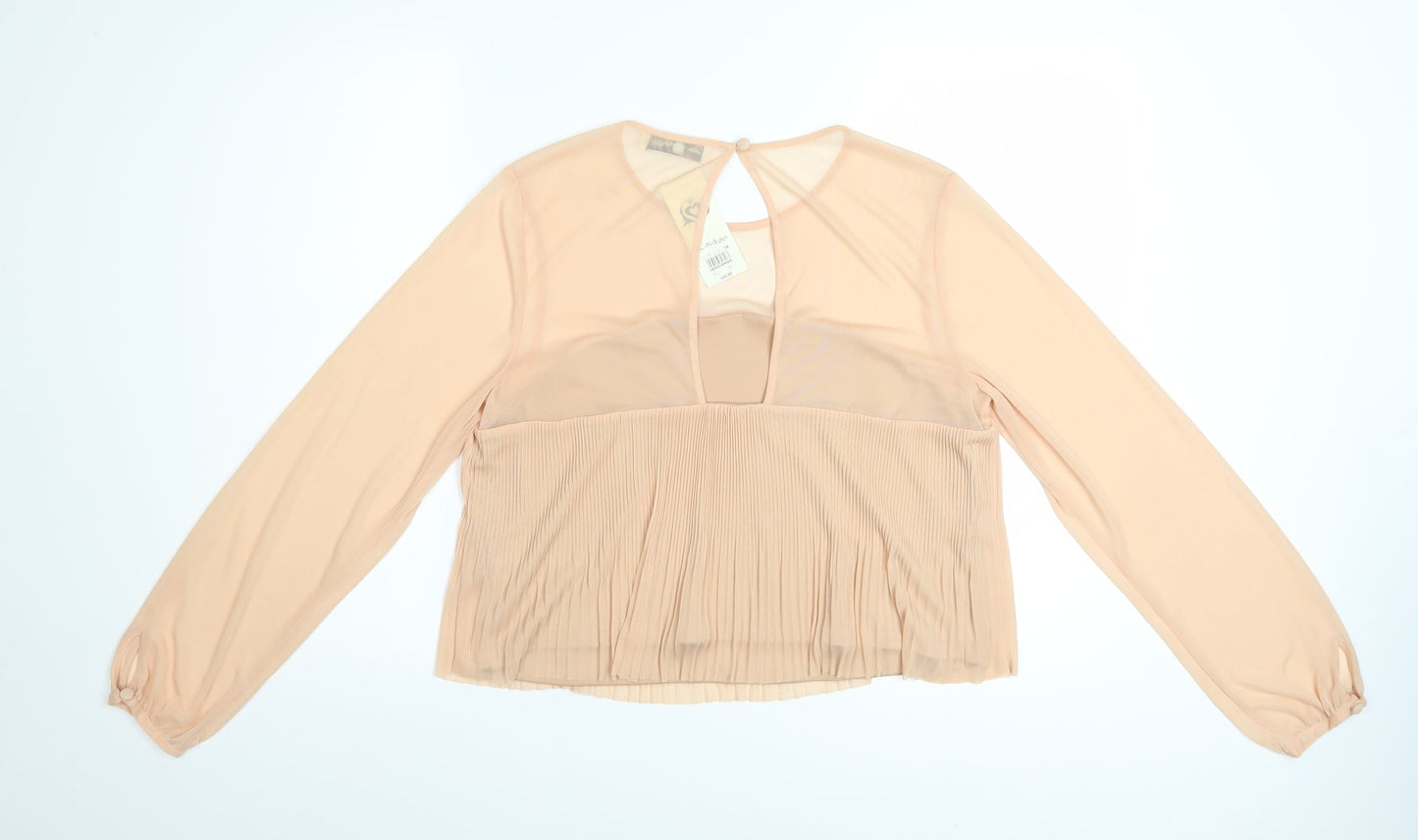 Miss Selfridge Women’s Beige Pleated Sheer Long Sleeve Blouse UK 16