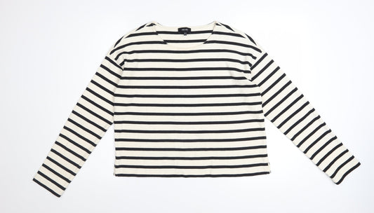 ME+EM Women Black White Striped Cotton Long Sleeve T-Shirt UK 10