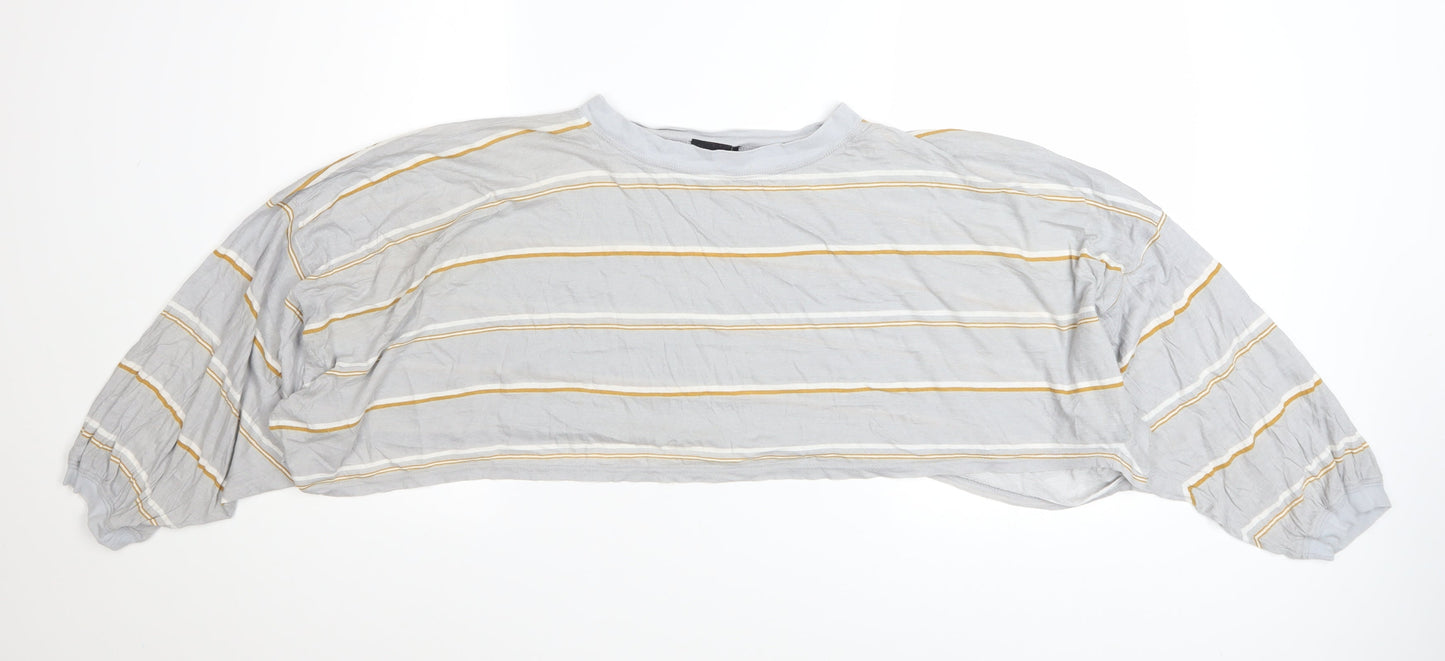Out From Under Urban Outfitters Women Grey Striped Cropped T-Shirt M