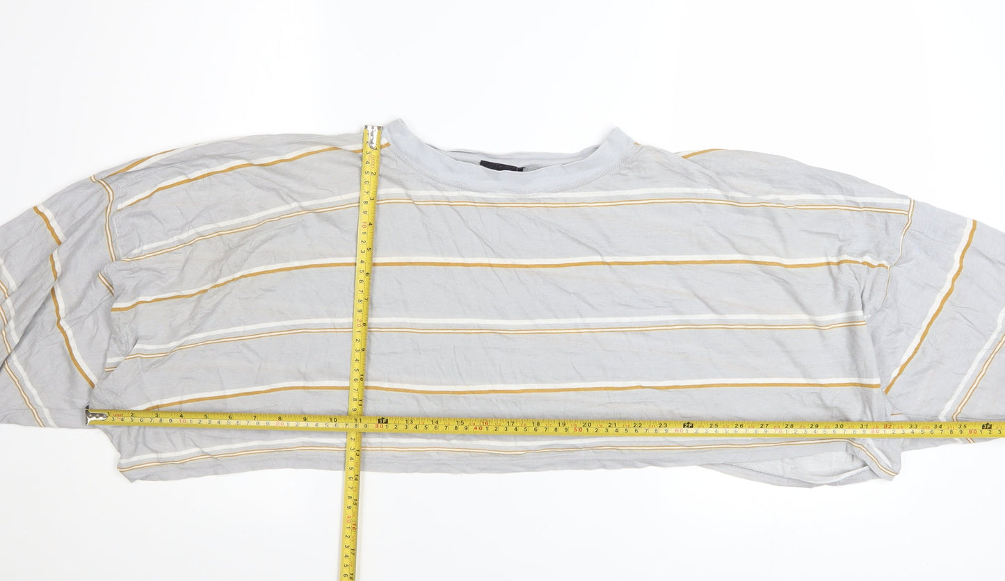 Out From Under Urban Outfitters Women Grey Striped Cropped T-Shirt M