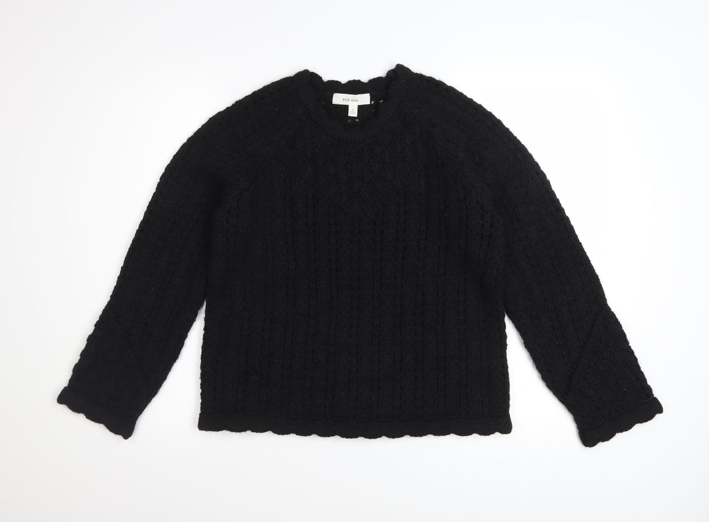 Marks and Spencer Per Una Women's Black Cable-Knit Wool Blend Jumper S