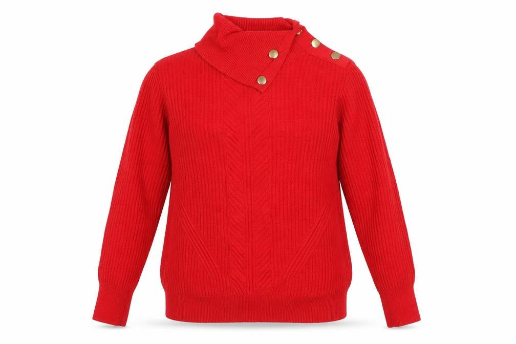 Marks & Spencer Women's Red High Neck Ribbed Button Jumper Size 12
