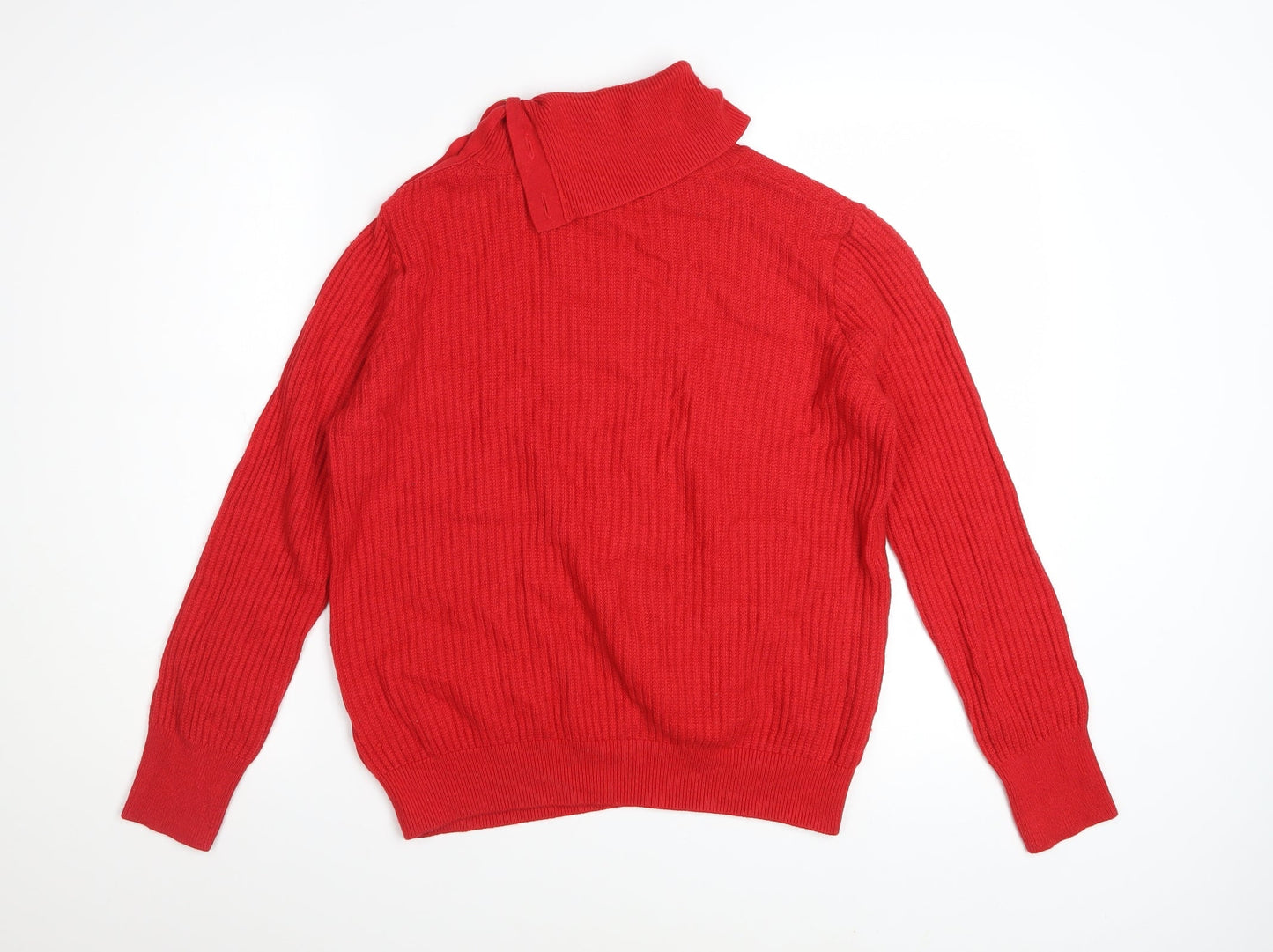 Marks and Spencer Women's Red High Neck Ribbed Button Jumper Size 12