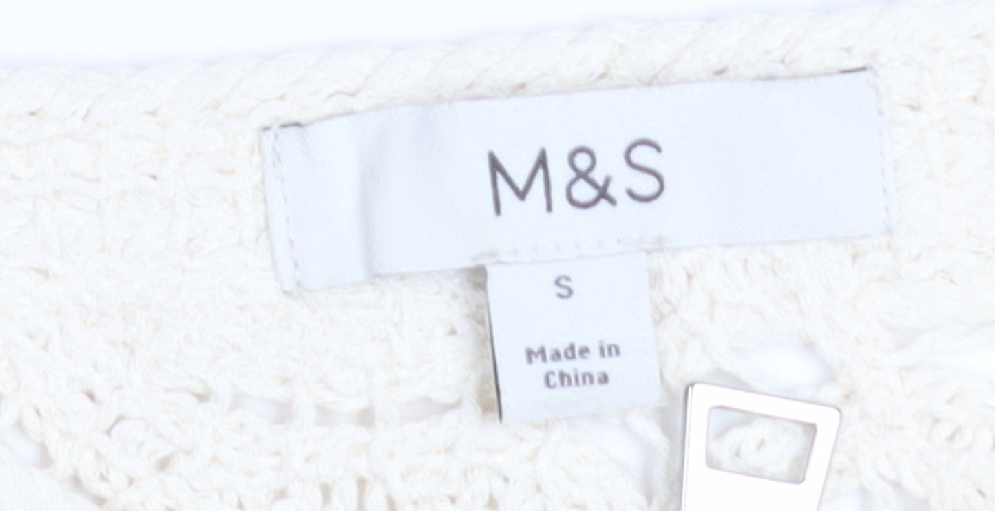 Marks and Spencer Women Ivory Crochet Zip Cardigan S