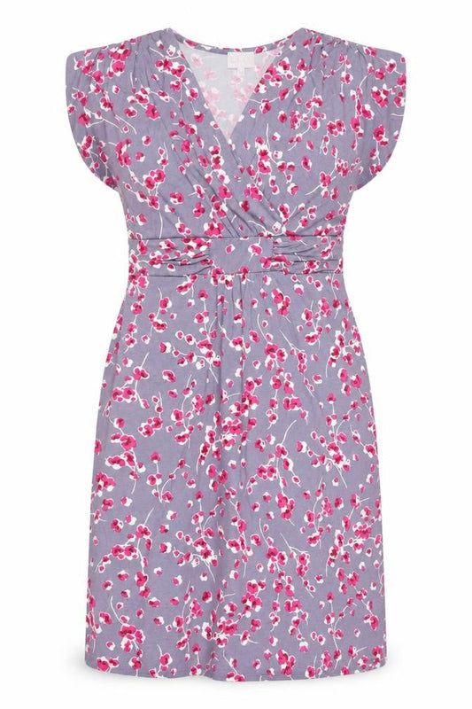East Women Grey Floral Ruched V-Neck Knee Length Wrap Dress Size 10