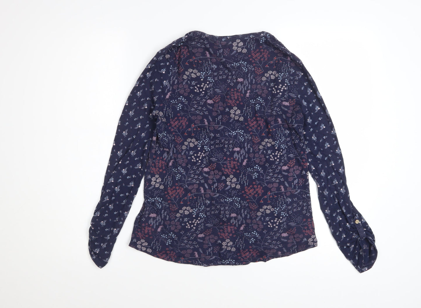 Mantaray Women’s Blue Floral Cotton Button-Up Tunic Top Size 10