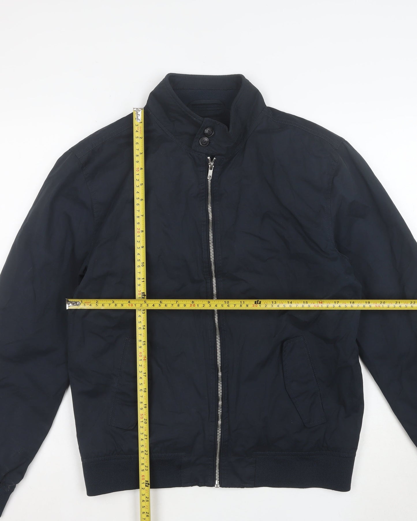 Next Men's Navy Blue Bomber Jacket Size M Full Zip Cotton Blend