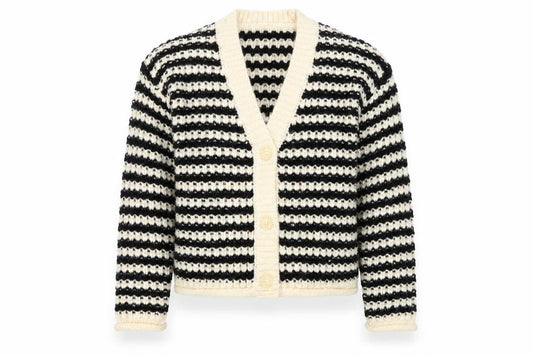 Zara Girls Black & Beige Striped Cardigan 11-12 Years Acrylic Blend Knit