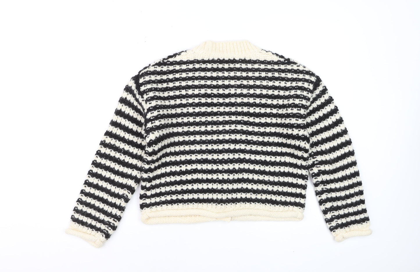 ZARA Girls Black & Beige Striped Cardigan 11-12 Years Acrylic Blend Knit