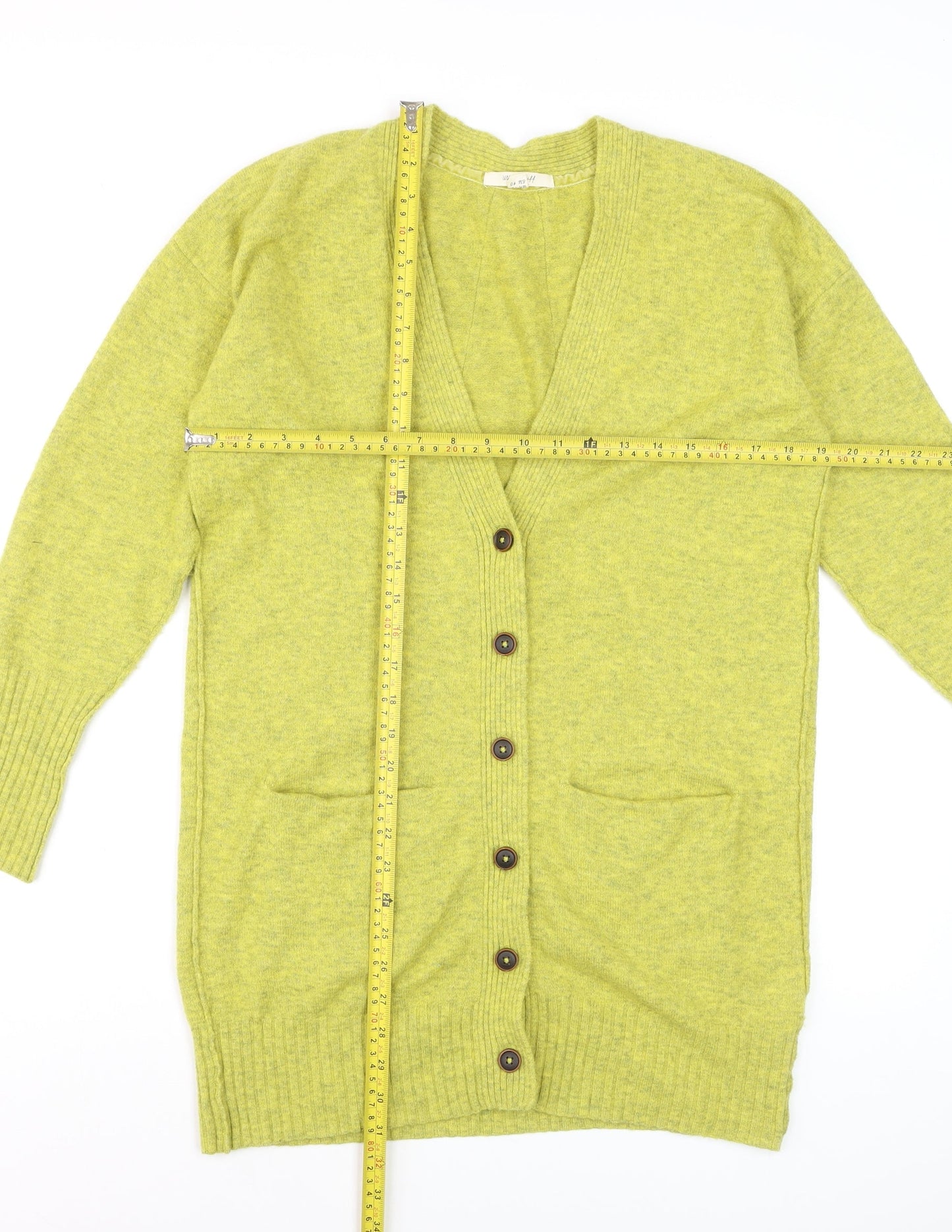 White Stuff Women’s Green Merino Wool Blend V-Neck Long Cardigan Size 12