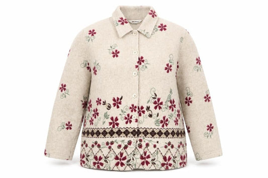 Damart Women Beige Floral Fleece Jacket Size 16 Button Front